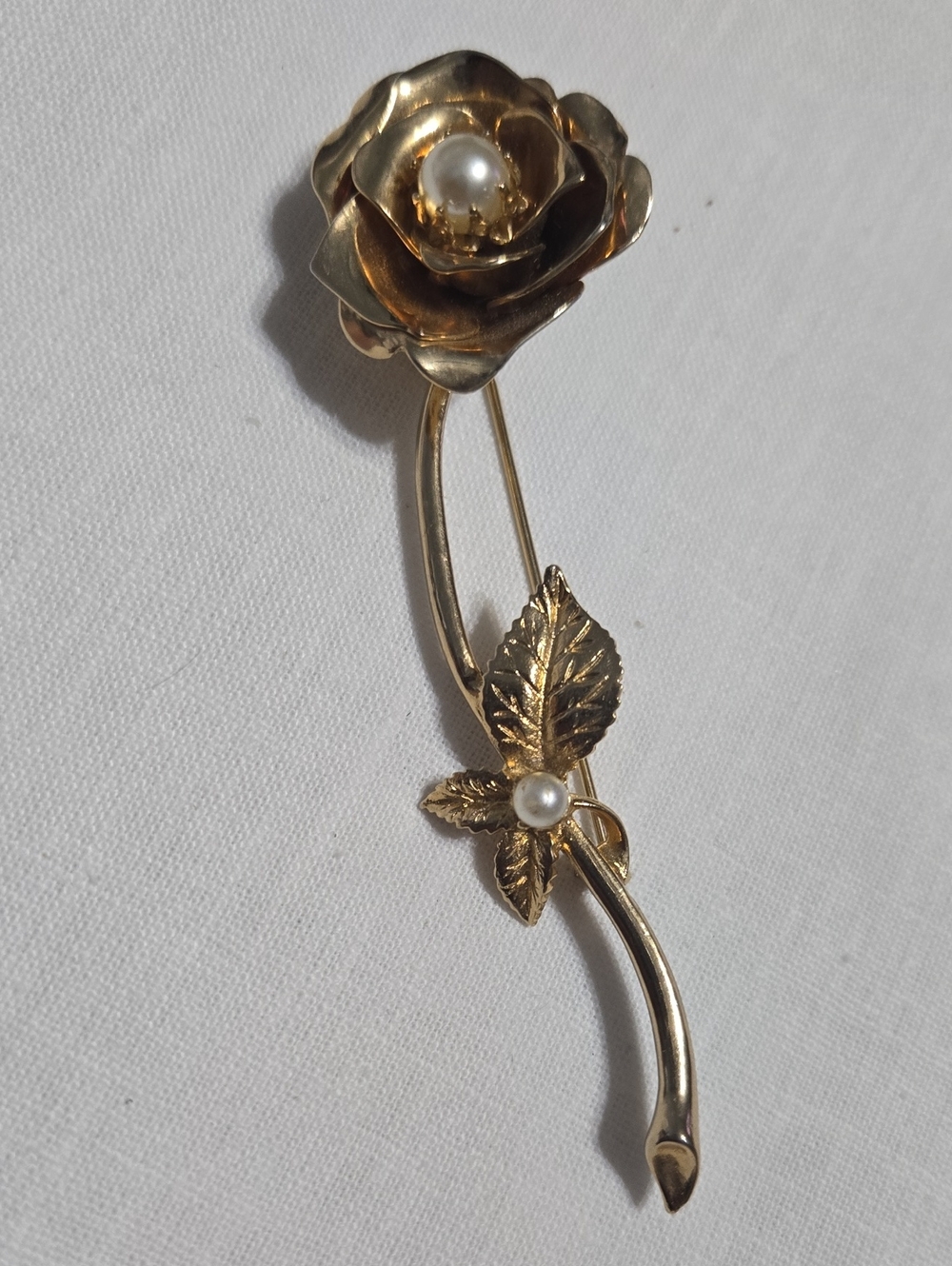 Gold Tone Rose Brooch with Pearl Accent - Women Jewelry